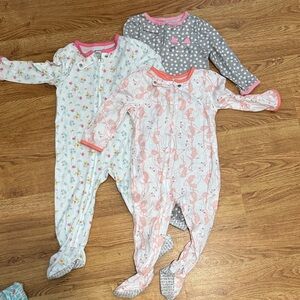 Carter's Kids One Pieces - Pink Flamingo, White Floral, Gray Polka Dot